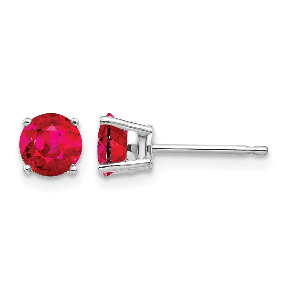 14k White Gold Round Ruby Post Earrings