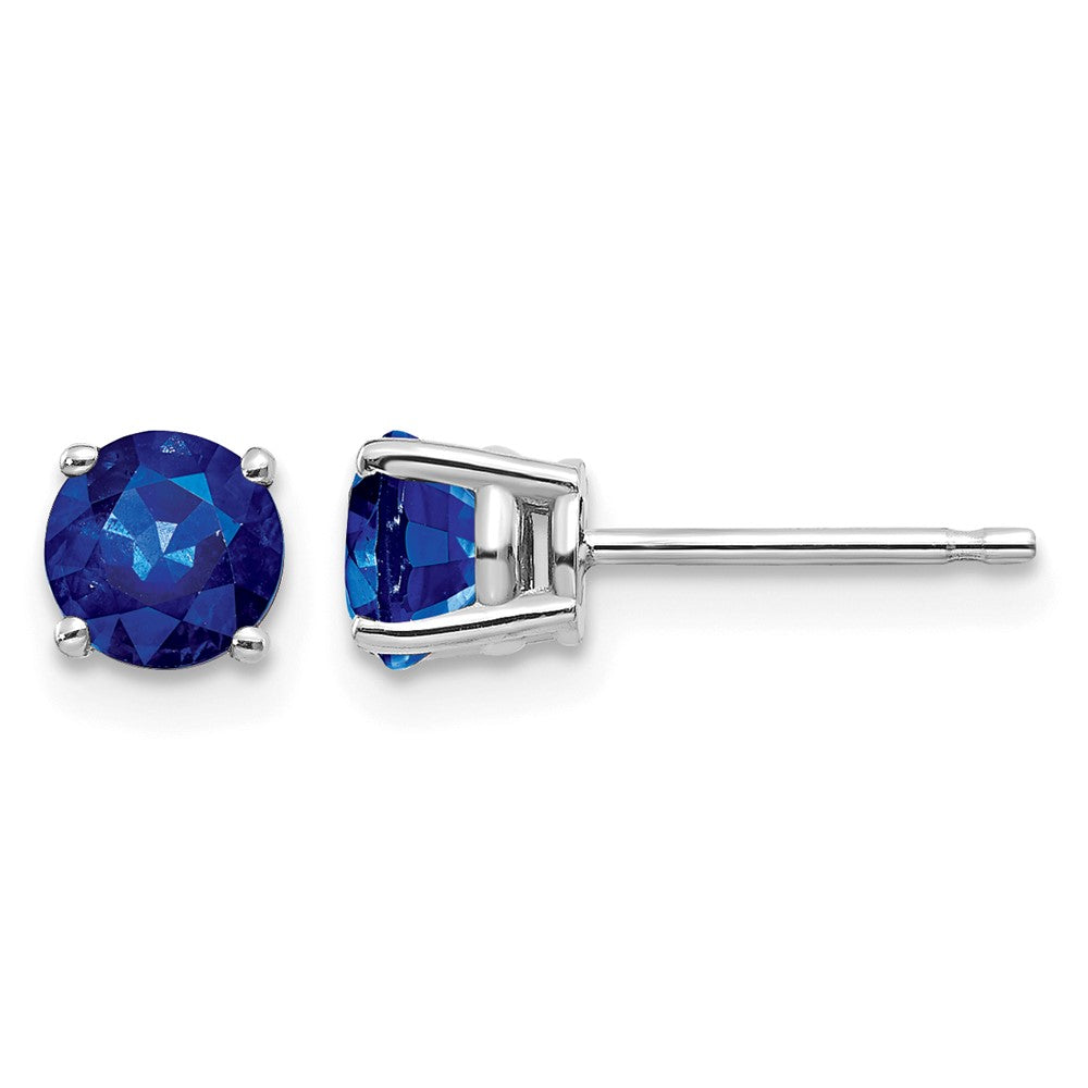 14k White Gold Round Sapphire Post Earrings
