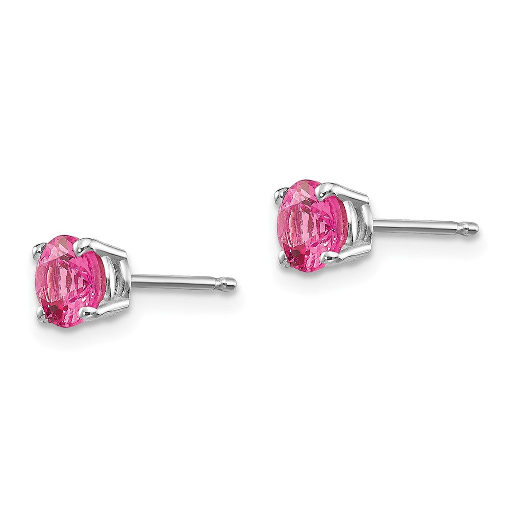 14k White Gold Round Pink Spinel Post Earrings