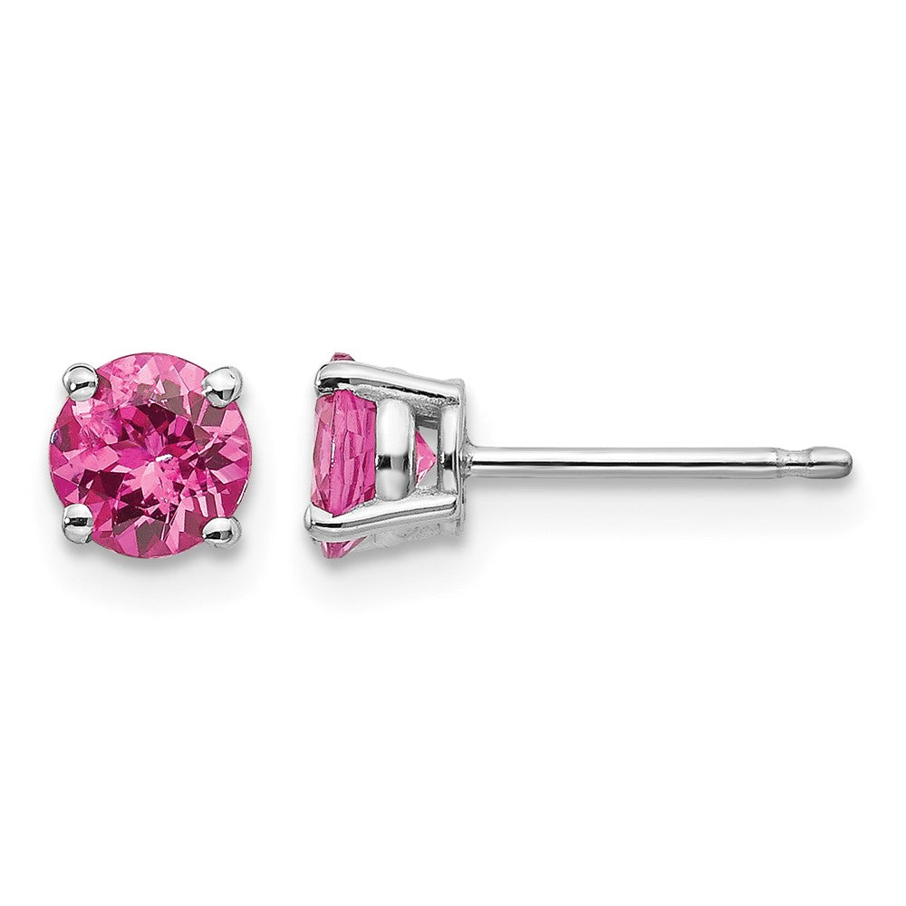 14k White Gold Round Pink Spinel Post Earrings