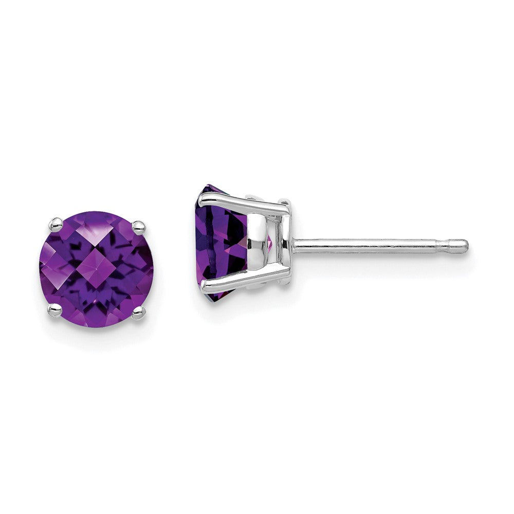 14k White Gold Amethyst Checker Earrings