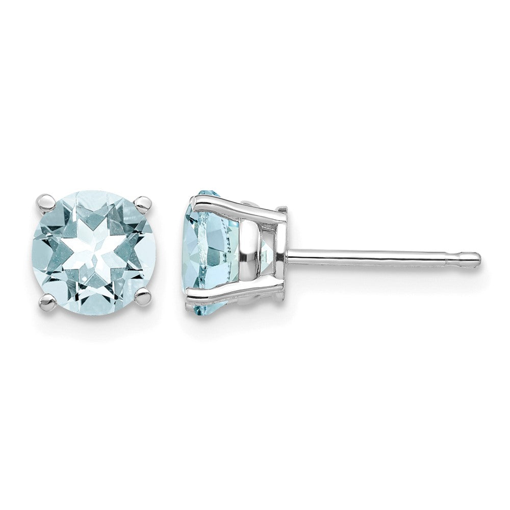 14k White Gold Round Aquamarine Post Earrings