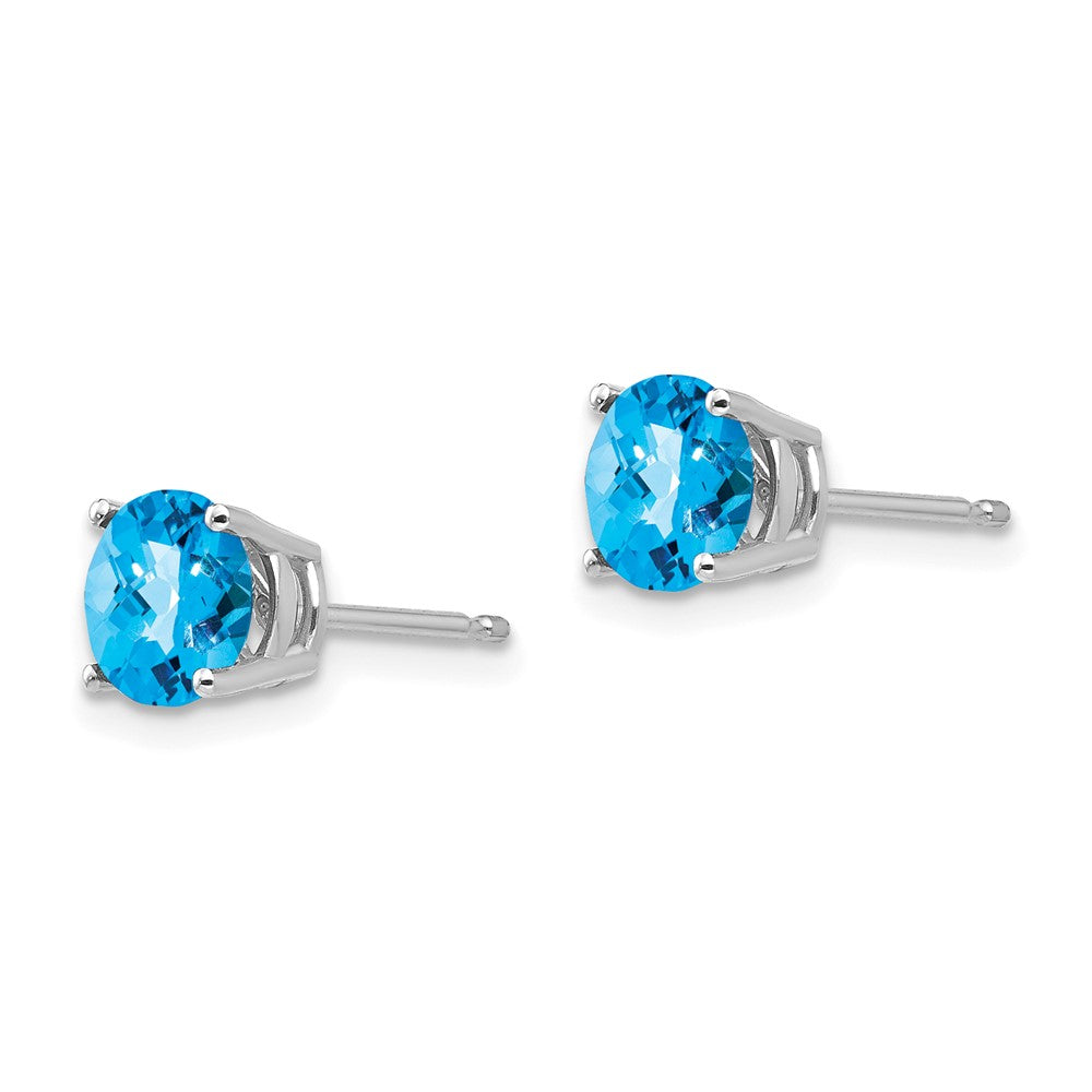 14k White Gold Blue Topaz Checker Earrings