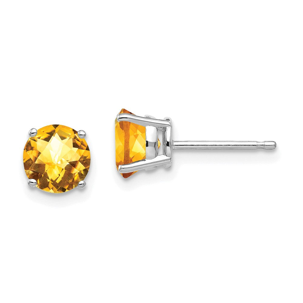 14k White Gold Citrine Checker Earrings