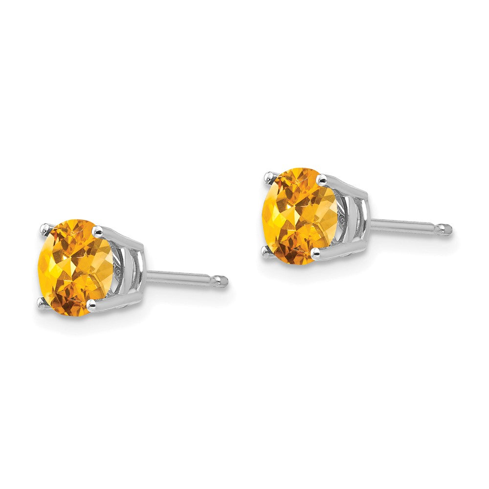 14k White Gold Round Citrine Post Earrings