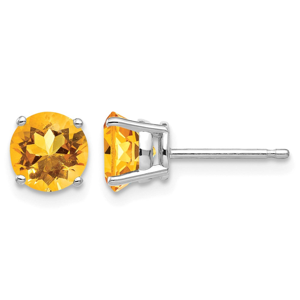 14k White Gold Round Citrine Post Earrings
