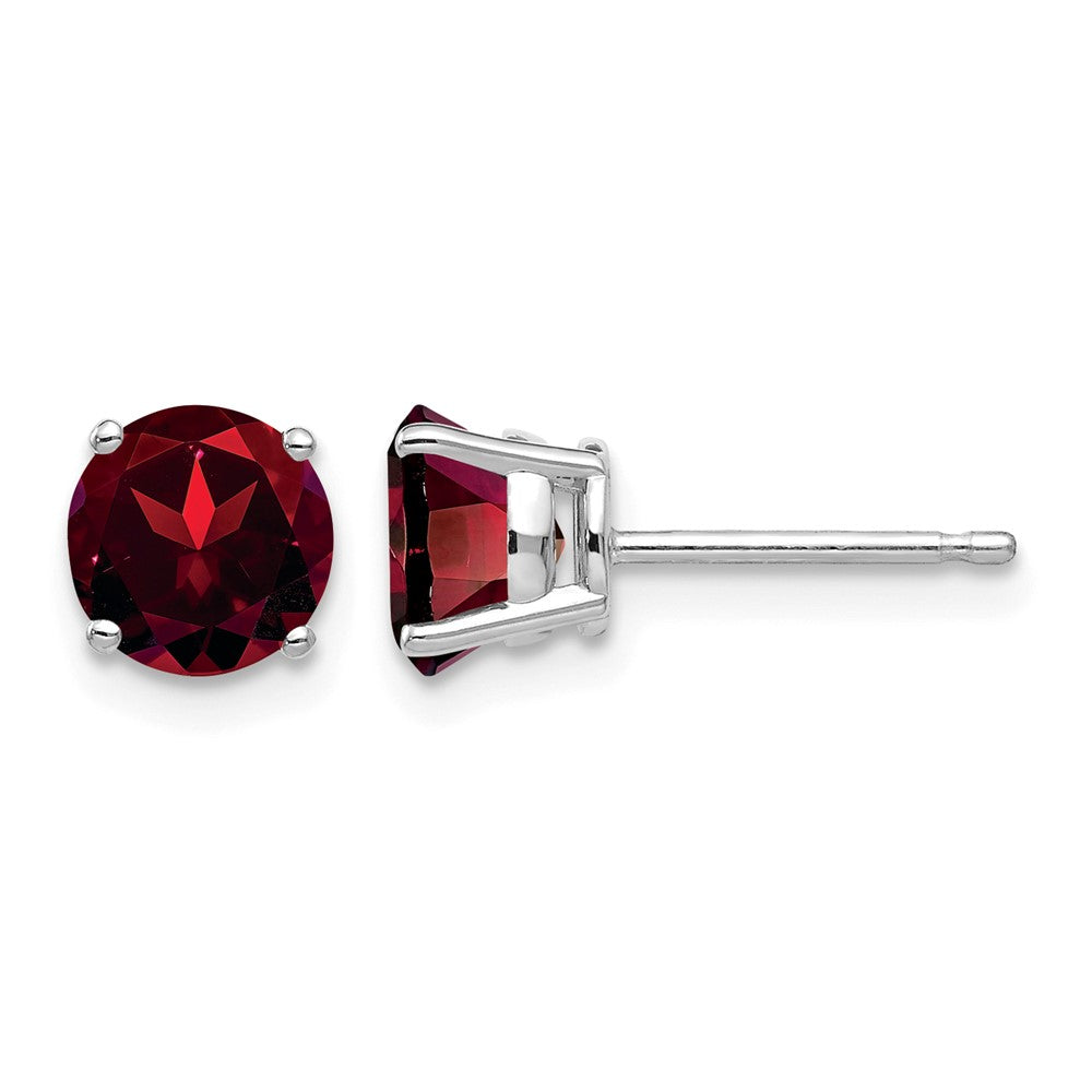 14k White Gold Round Garnet Post Earrings