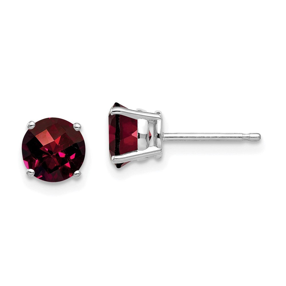 14k White Gold Garnet Checker Earrings