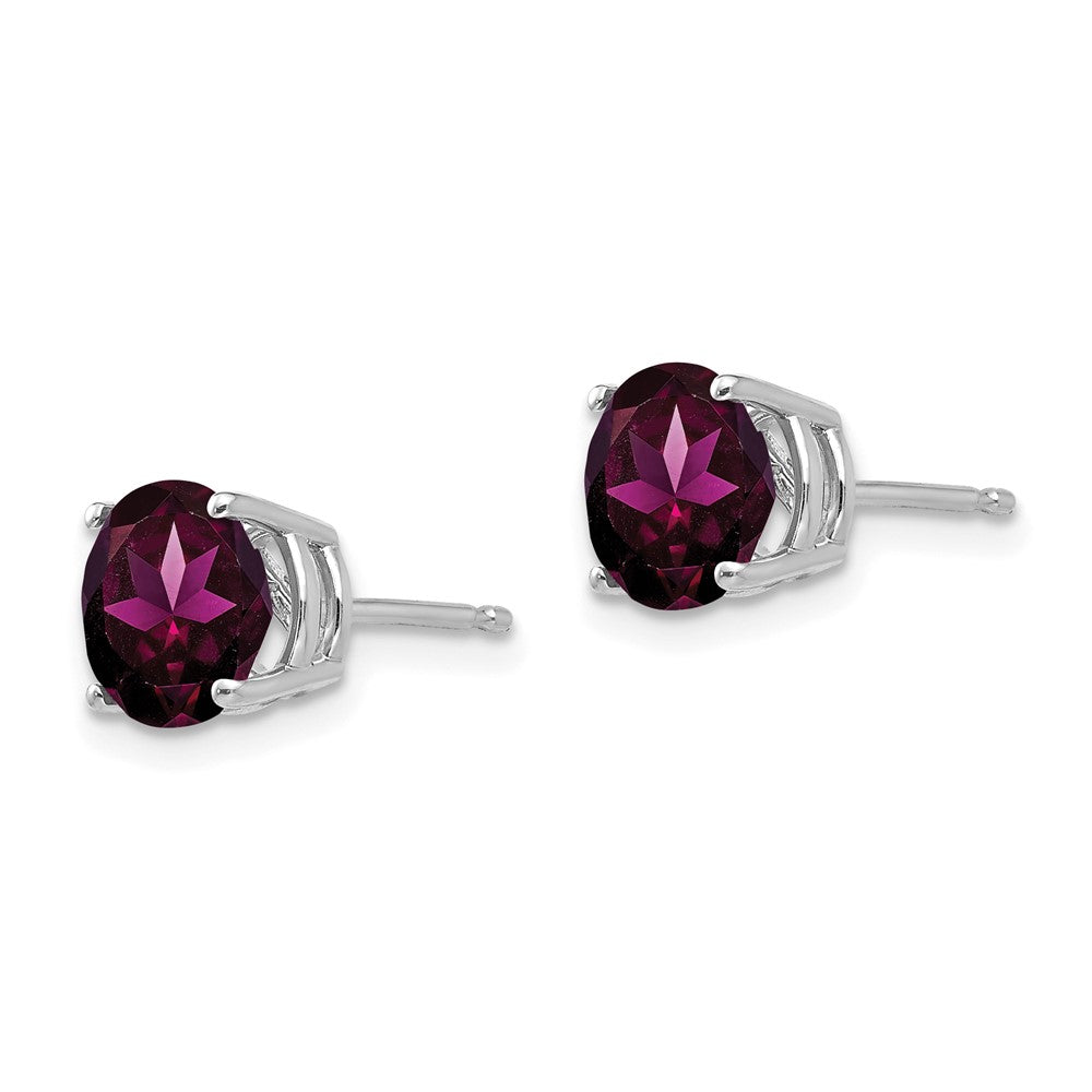 14k White Gold Round Rhodolite Garnet Post Earrings