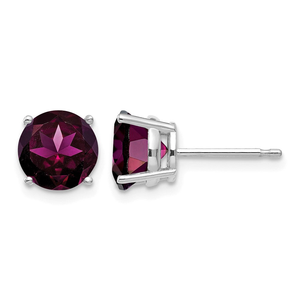 14k White Gold Round Rhodolite Garnet Post Earrings