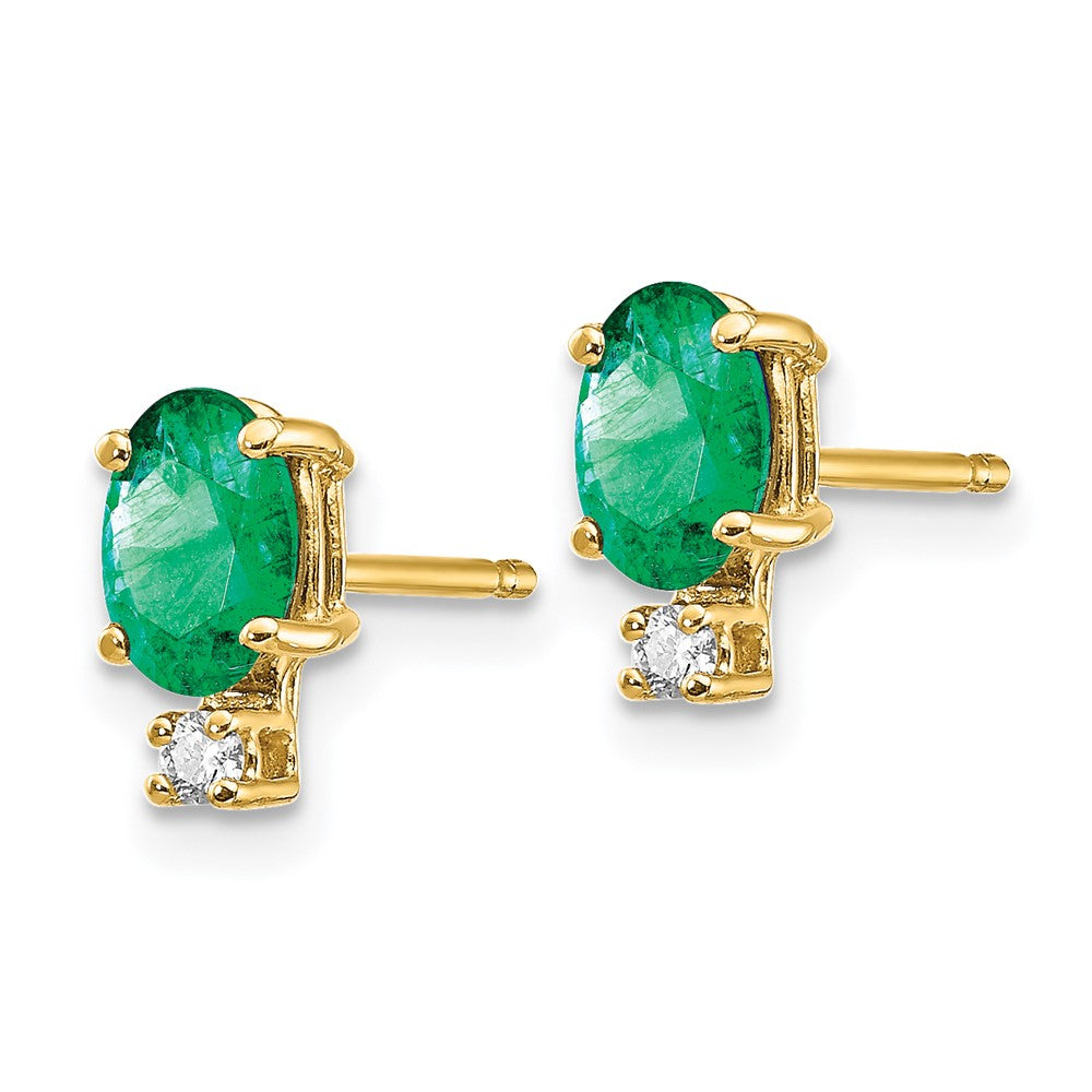 14k 6x Oval Emerald A Diamond Earrings