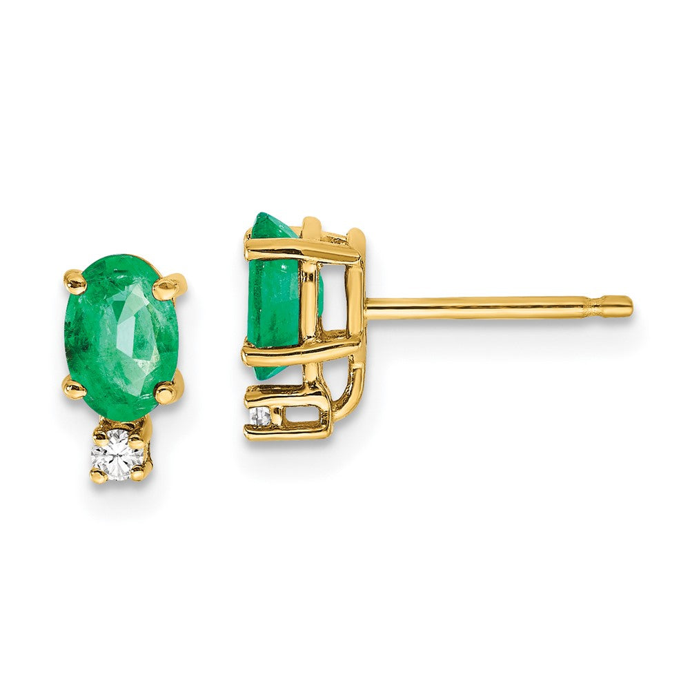 14k 6x Oval Emerald A Diamond Earrings