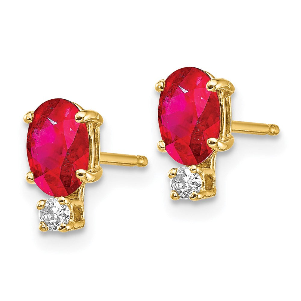 14k 6x Oval Ruby and A Quality Diamond Post Earrings