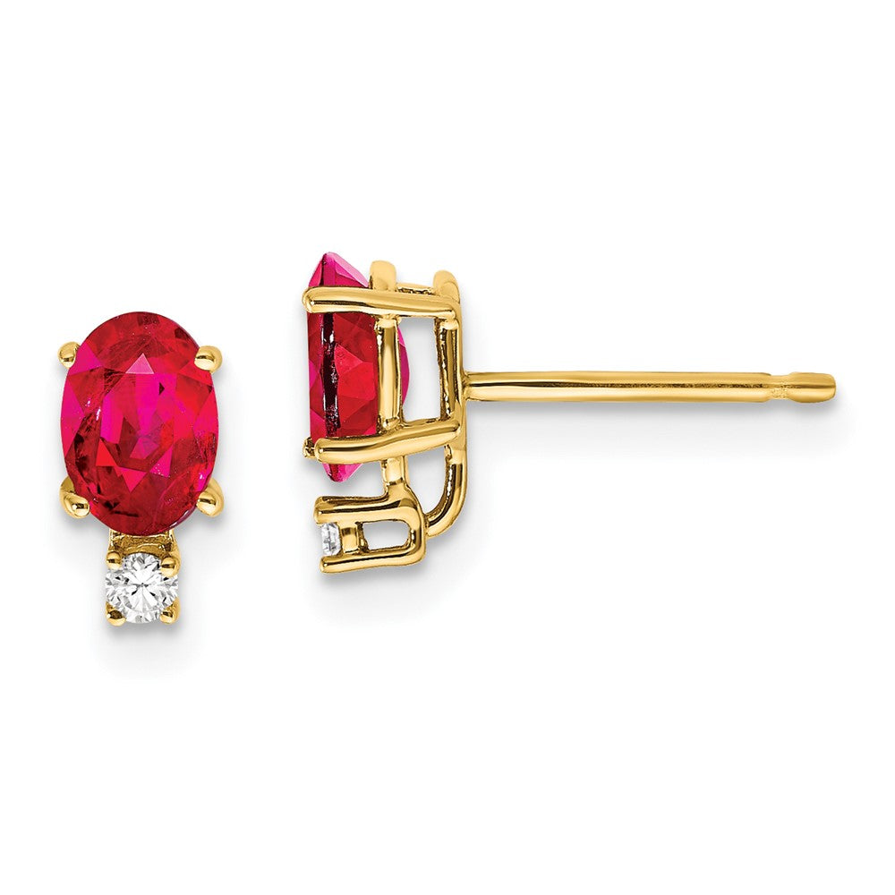 14k 6x Oval Ruby A Diamond Earrings