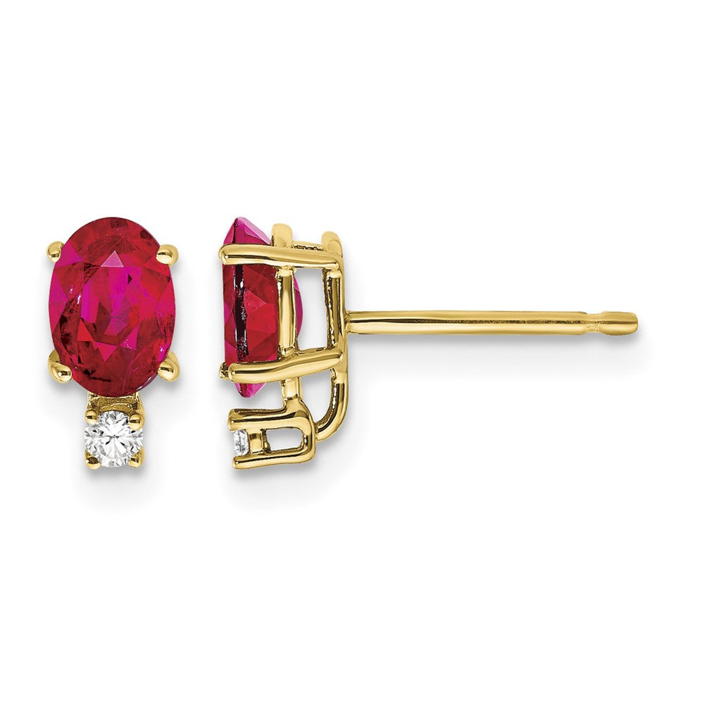 14k 6x Oval Ruby and AA Quality Diamond Post Earrings