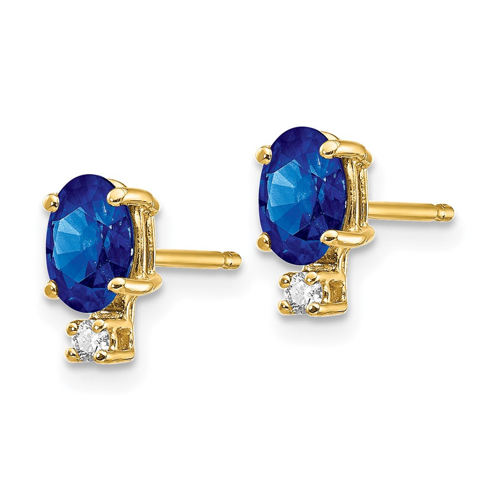 14k 6x Oval Sapphire and VS Quality Diamond Post Earrings