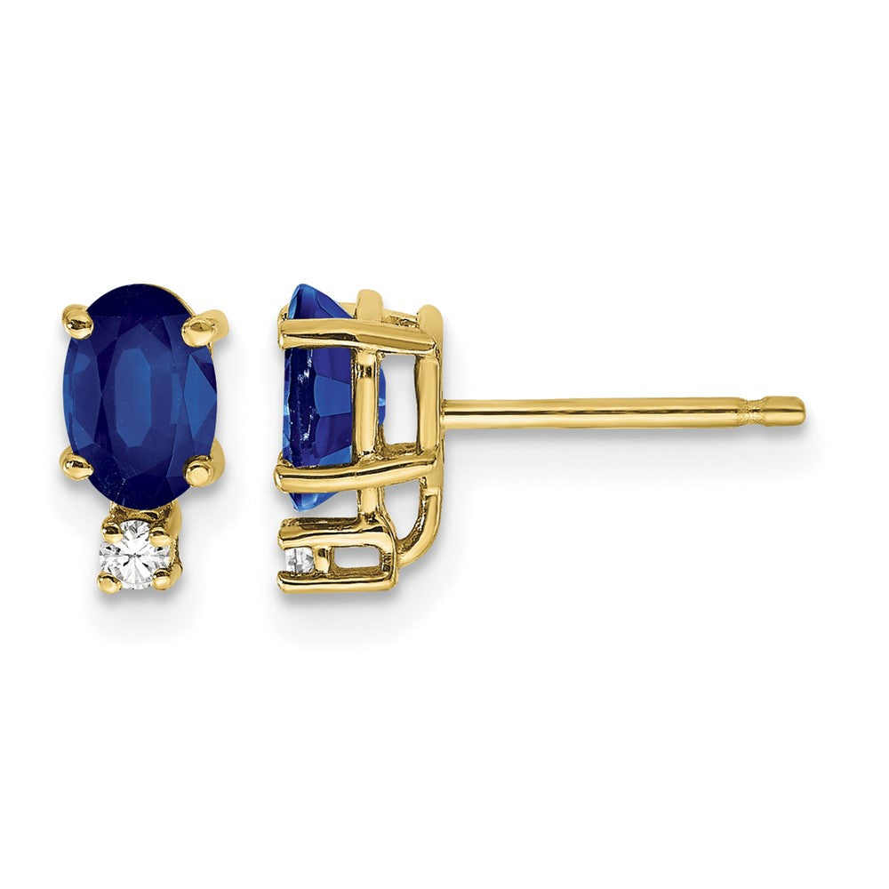 14k 6x Oval Sapphire and VS Quality Diamond Post Earrings