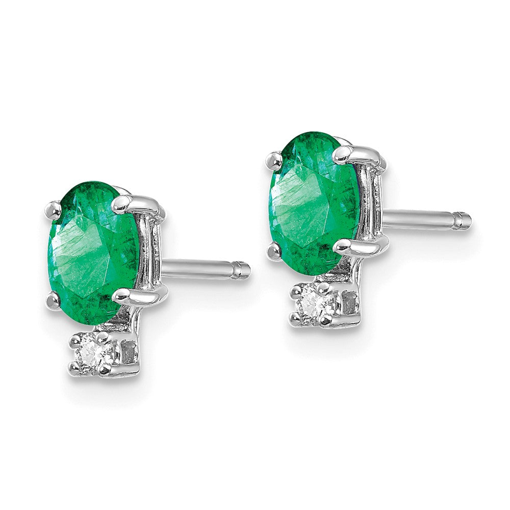 14k White Gold 6x Oval Emerald A Diamond Earrings