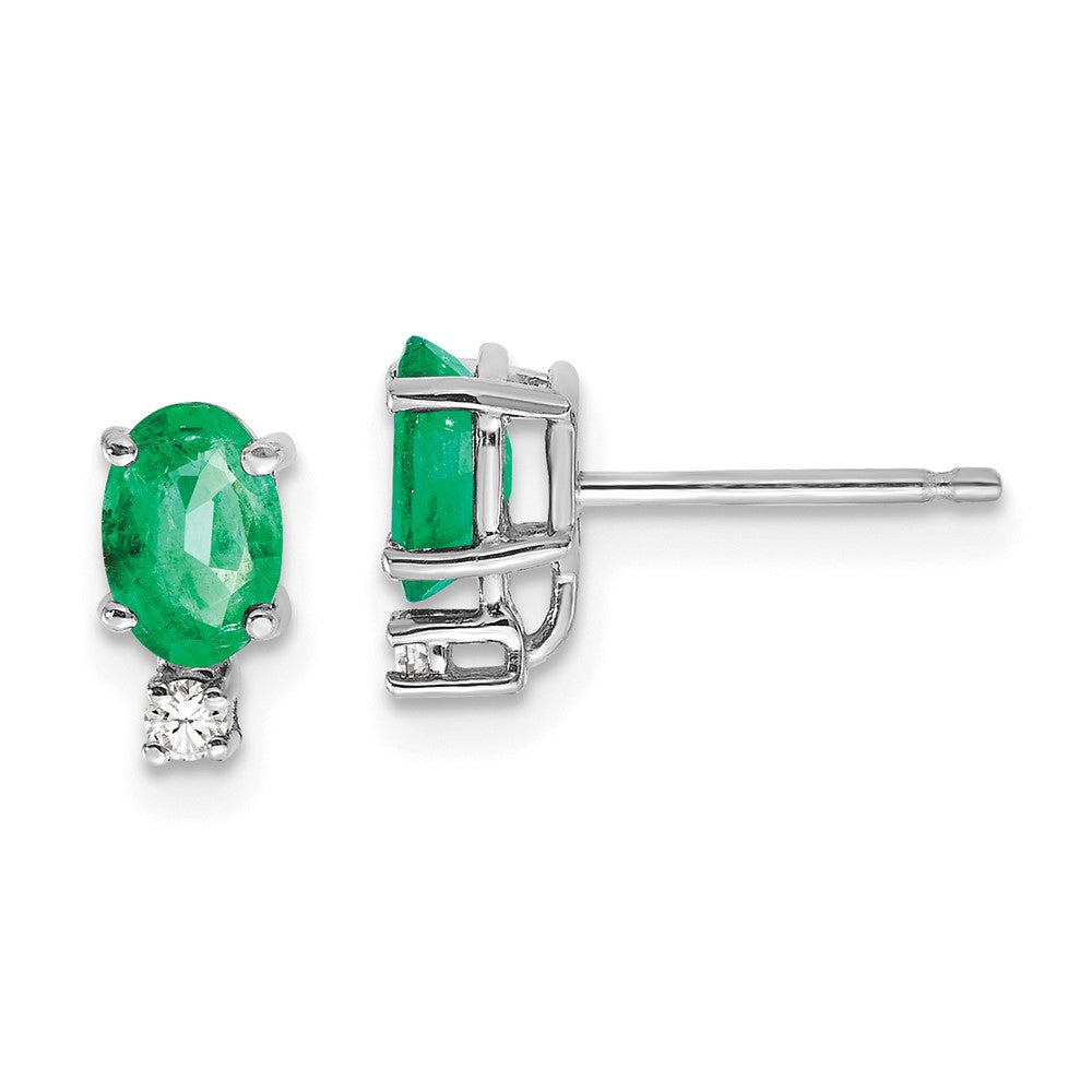 14k White Gold 6x Oval Emerald VS Diamond Earrings