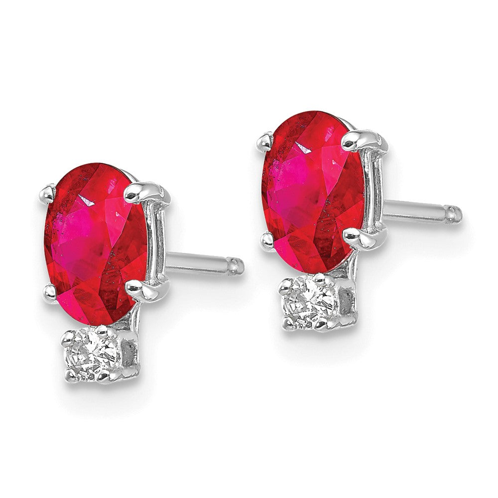 14k White Gold 6x Oval Ruby and AA Quality Diamond Post Earrings