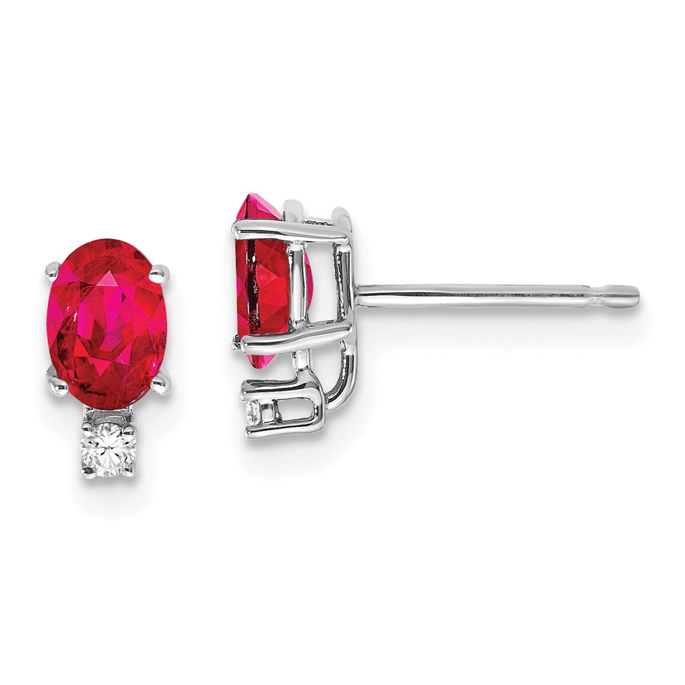 14k White Gold 6x Oval Ruby A Diamond Earrings