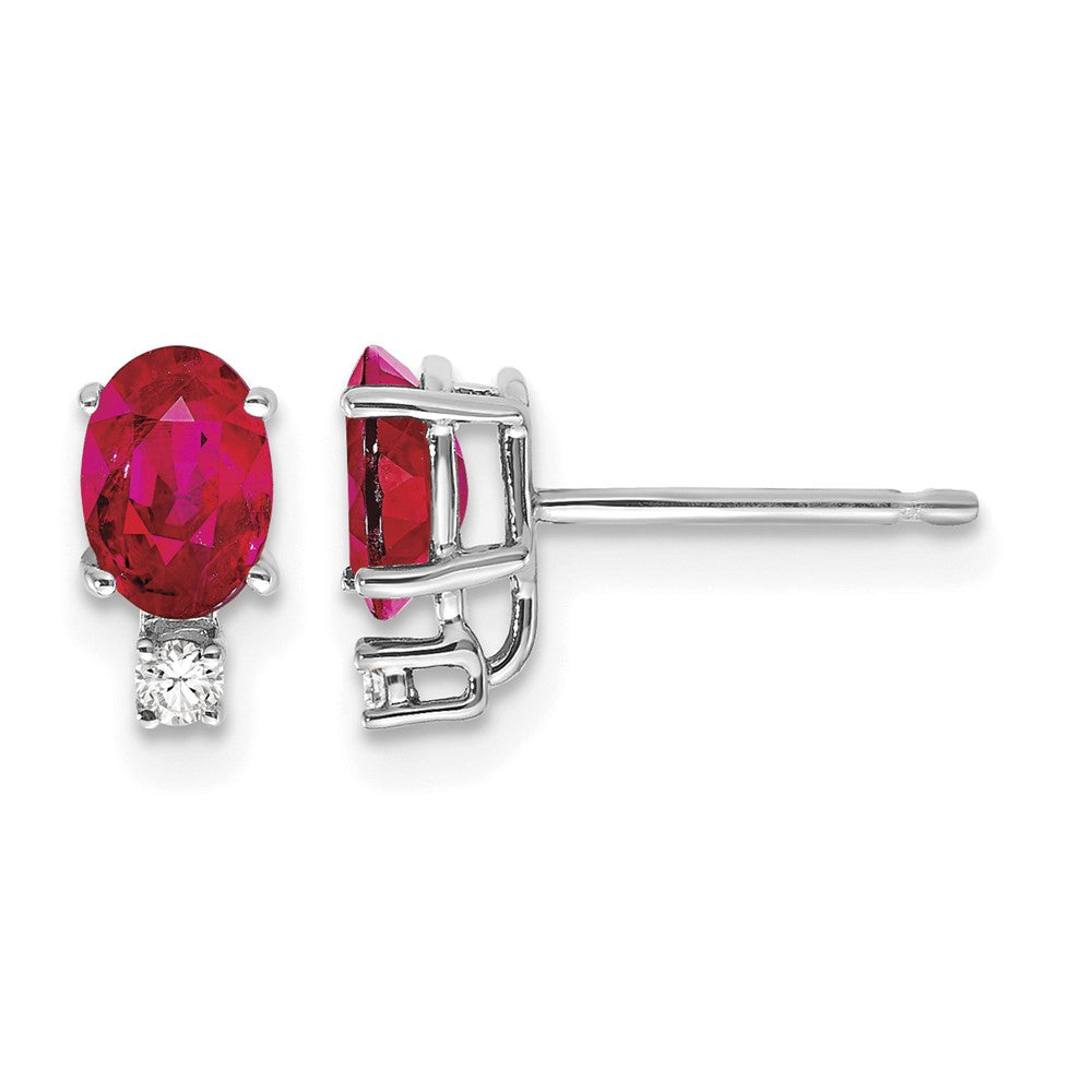 14k White Gold 6x Oval Ruby and AA Quality Diamond Post Earrings