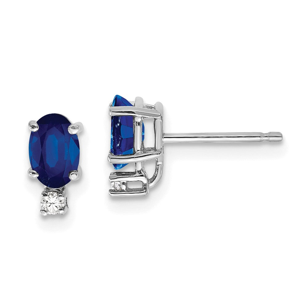 14k White Gold 6x Oval Sapphire VS Diamond Earrings