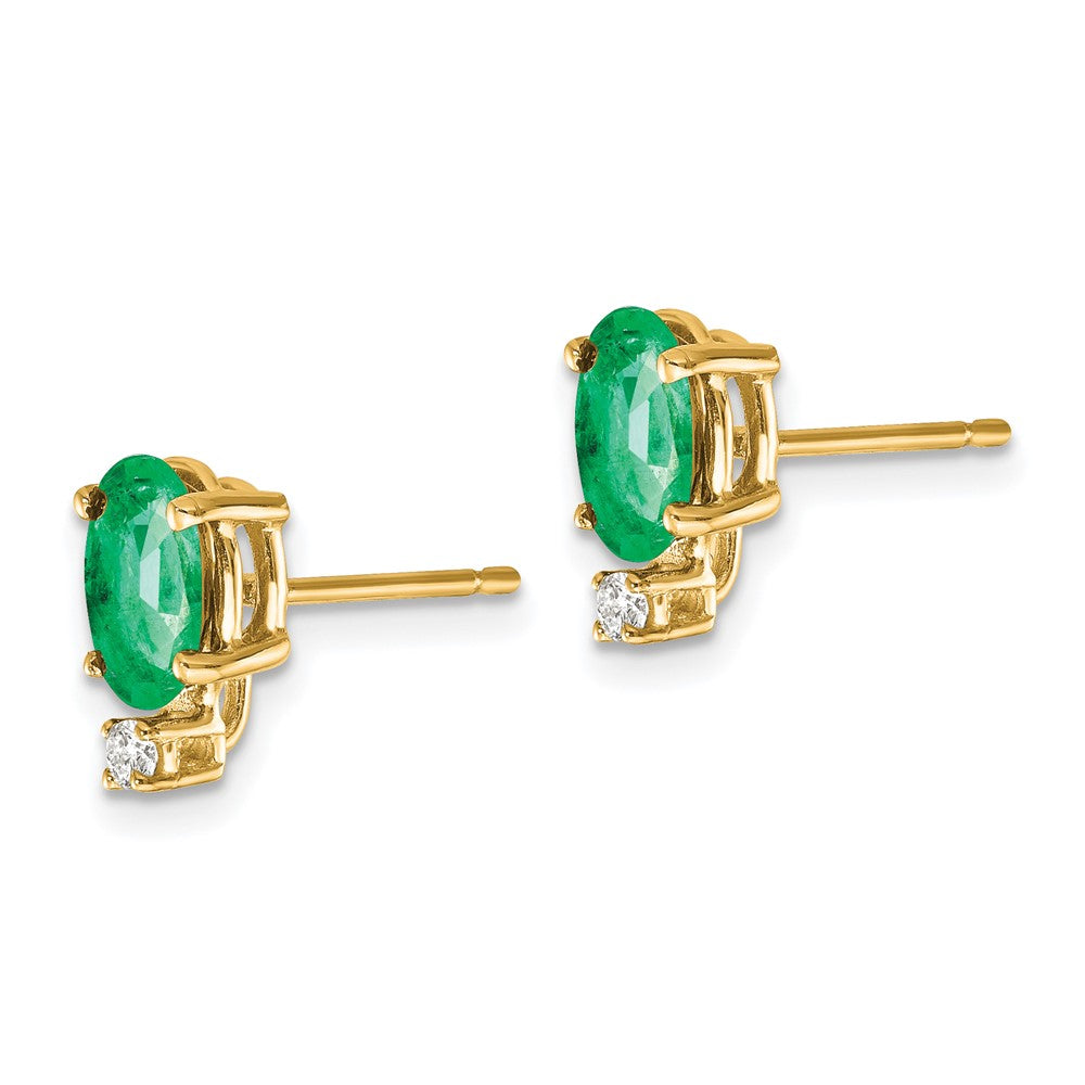 14k 7x Oval Emerald A Diamond Earrings