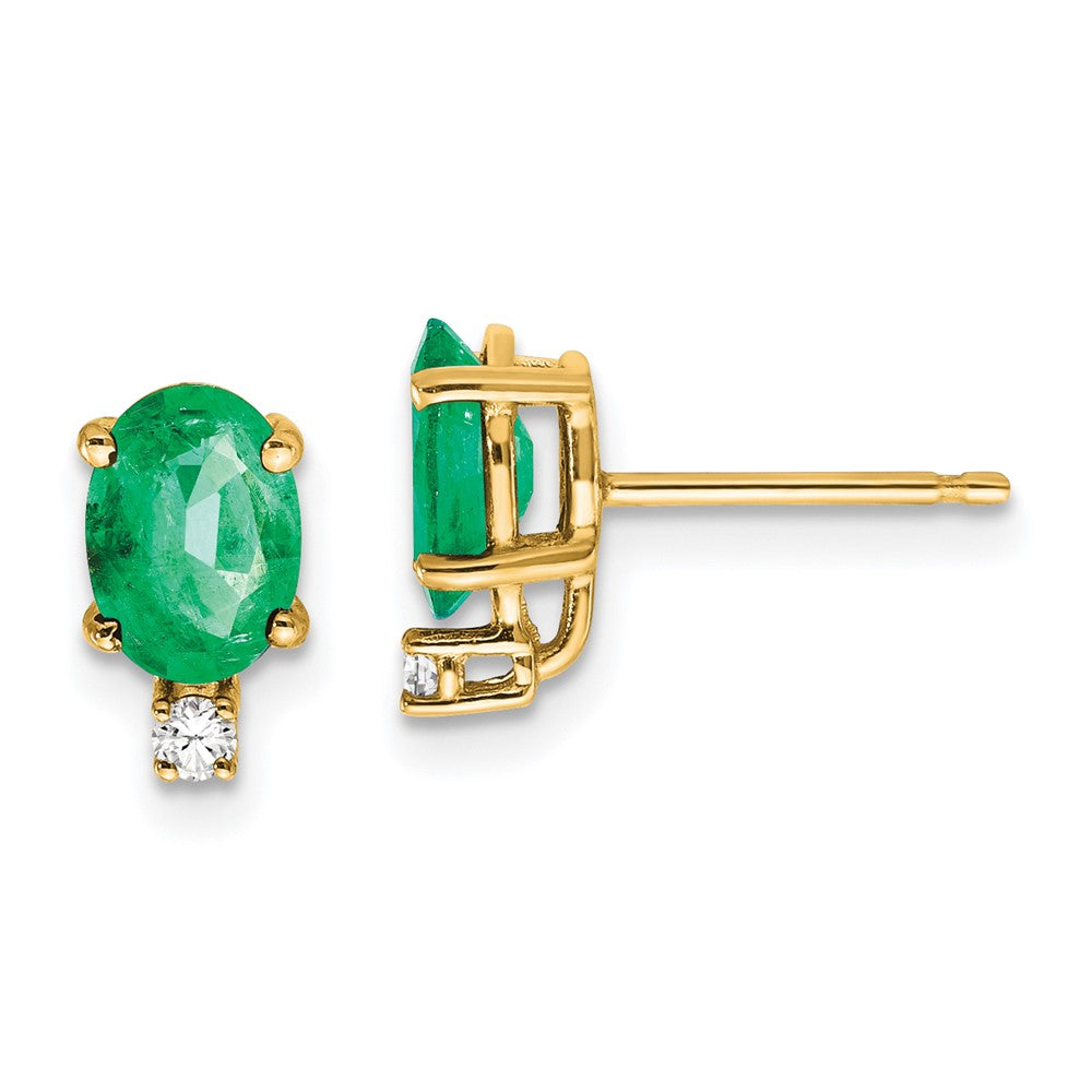 14k 7x Oval Emerald A Diamond Earrings