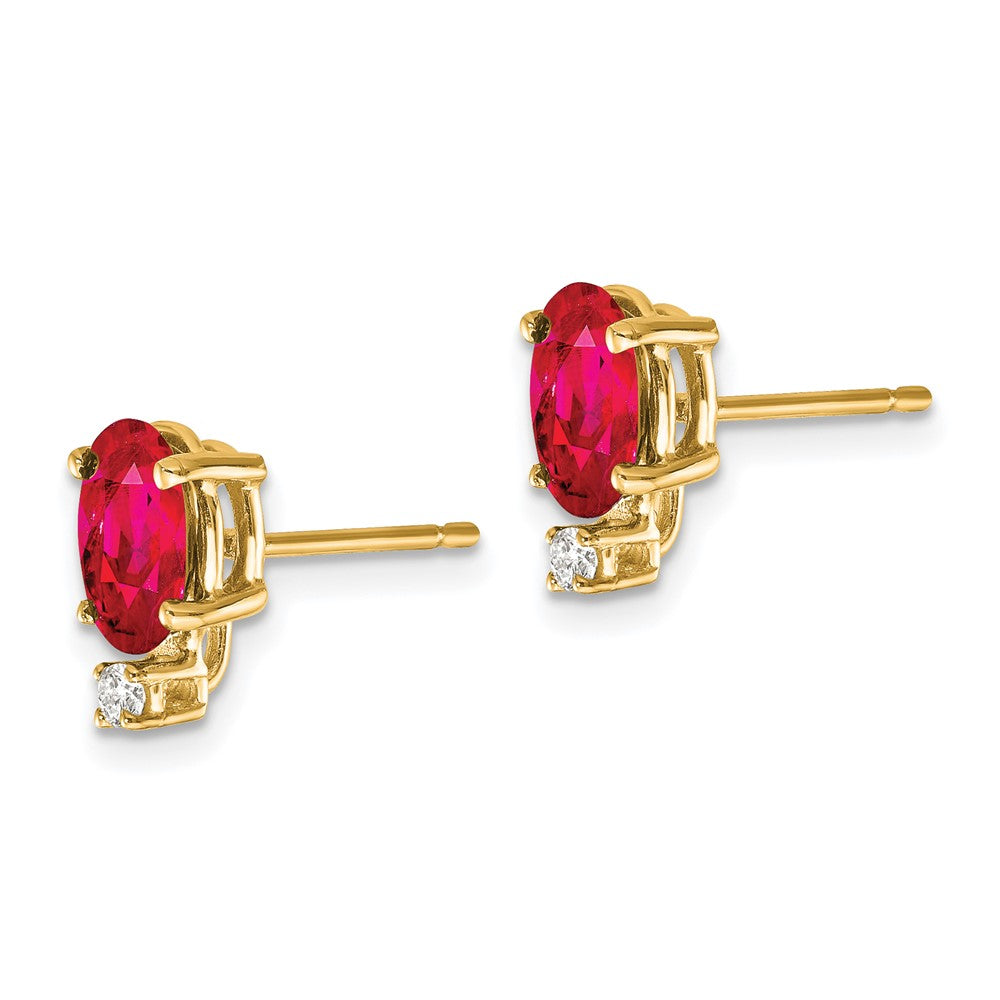 14k 7x Oval Ruby and VS Quality Diamond Post Earrings