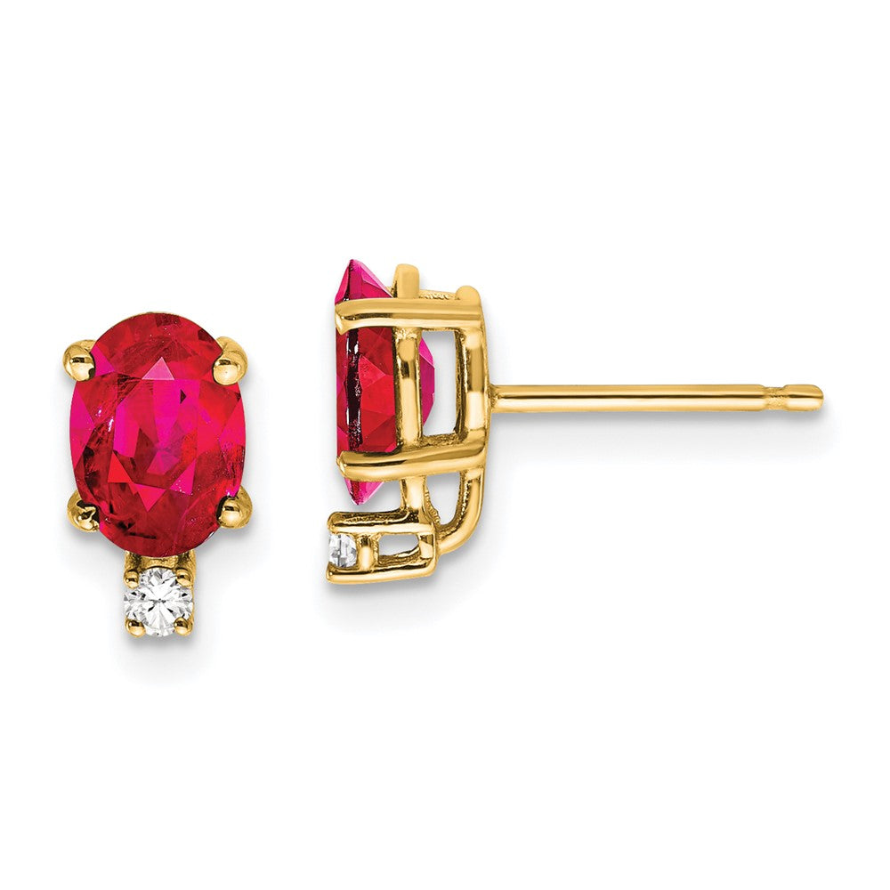 14k 7x Oval Ruby A Diamond Earrings