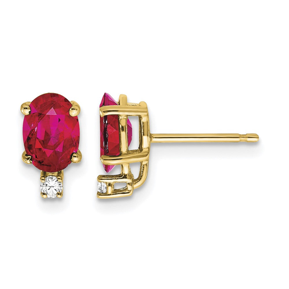 14k 7x Oval Ruby and AAA Quality Diamond Post Earrings