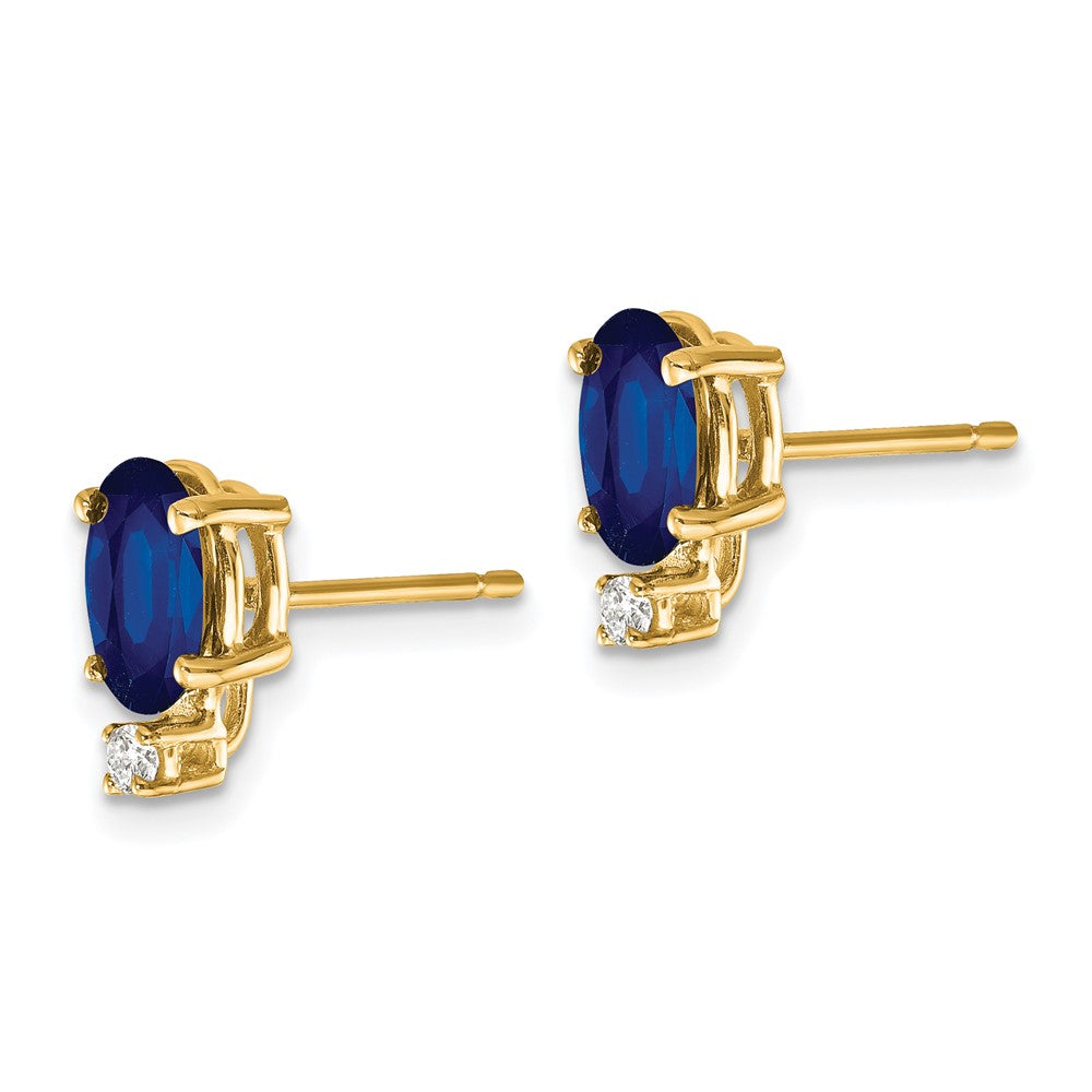 14k 7x Oval Sapphire A Diamond Earrings