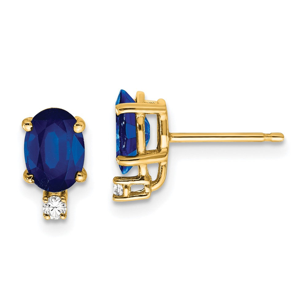 14k 7x Oval Sapphire VS Diamond Earrings