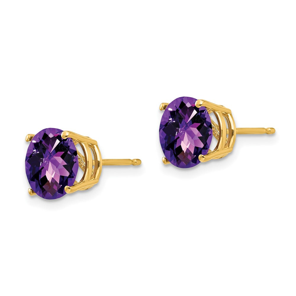 14k Round Checker-cut Amethyst Post Earrings
