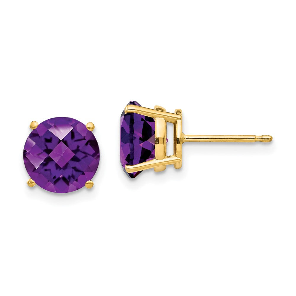 14k Amethyst Checker Post Earrings