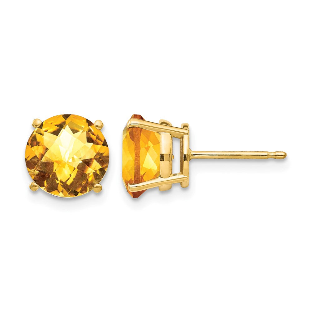 14k Round Checker-cut Citrine Post Earrings