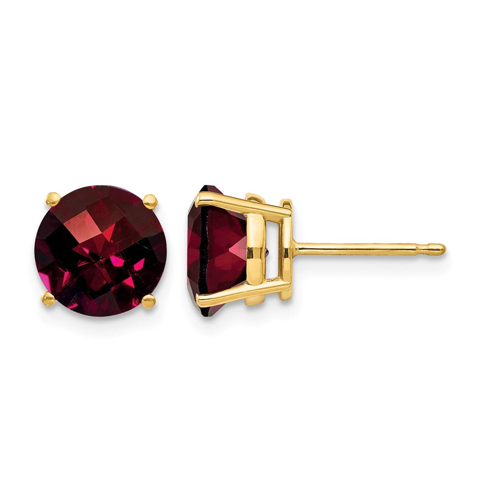 14k Round Checker-cut Garnet Post Earrings