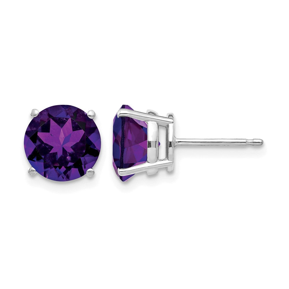 14k White Gold Round Amethyst Post Earrings
