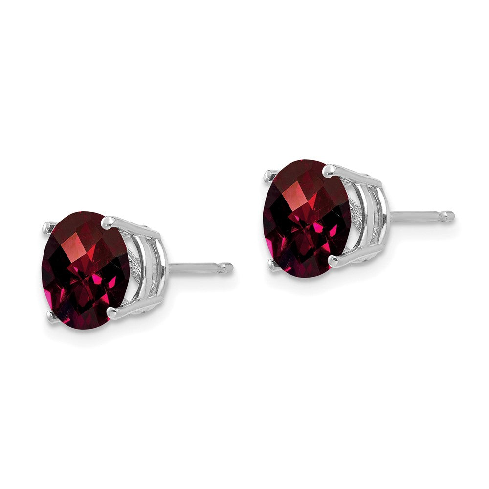 14k White Gold Round Checker-cut Garnet Post Earrings