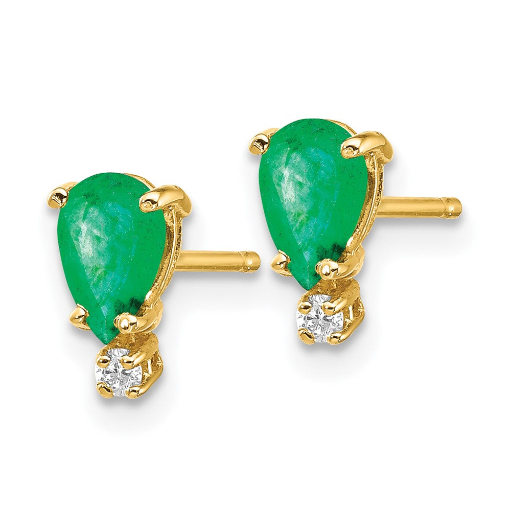 14k 6x Pear Emerald VS Diamond Earrings
