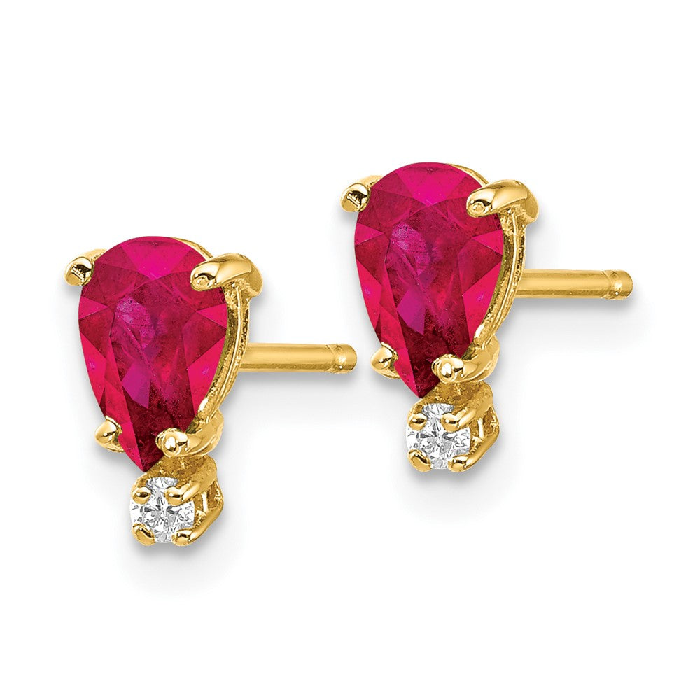 14k 6x Pear Ruby VS Diamond Earrings