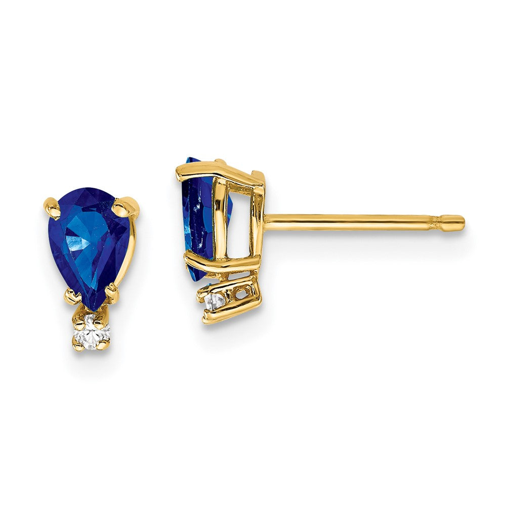 14k 6x Pear Sapphire A Diamond Earrings