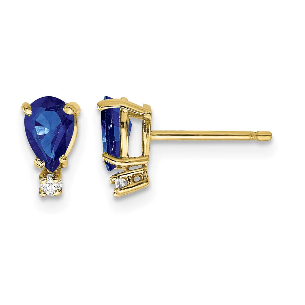 14k 6x Pear Sapphire and A Quality Diamond Post Earrings