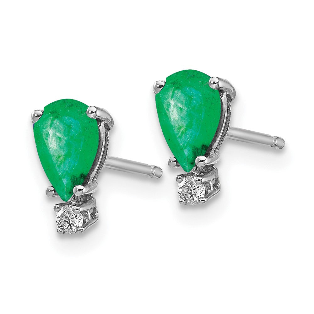 14k White Gold 6x Pear Emerald A Diamond Earrings