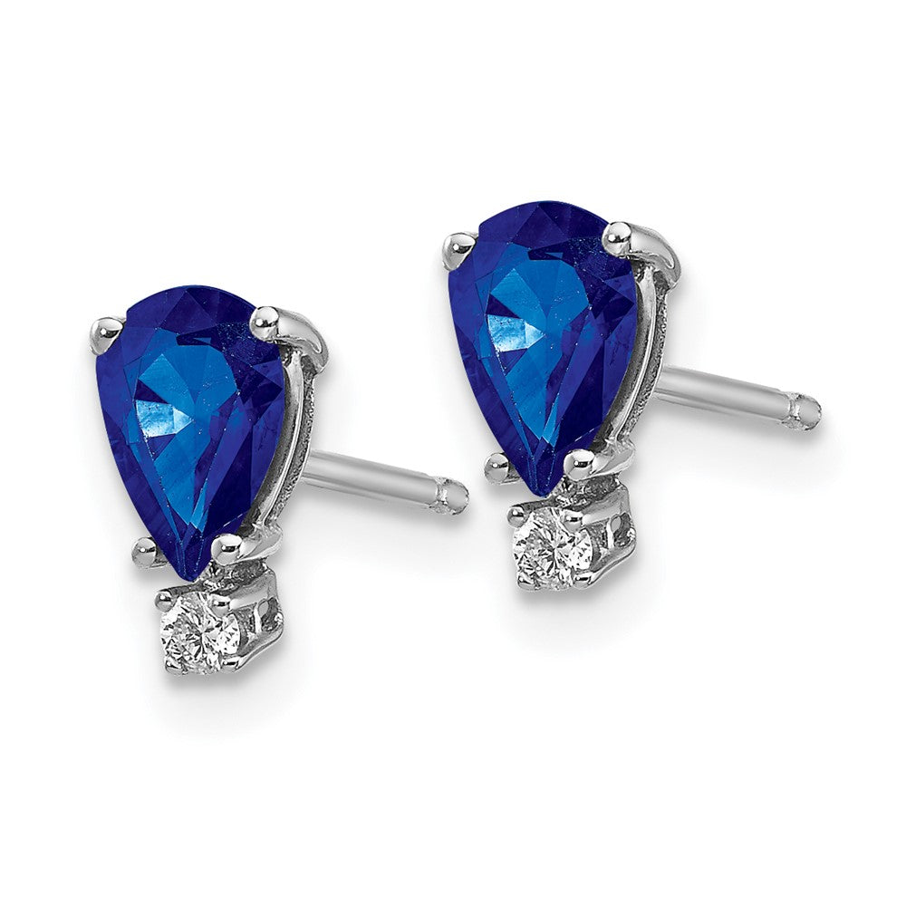 14k White Gold 6x Pear Sapphire A Diamond Earrings