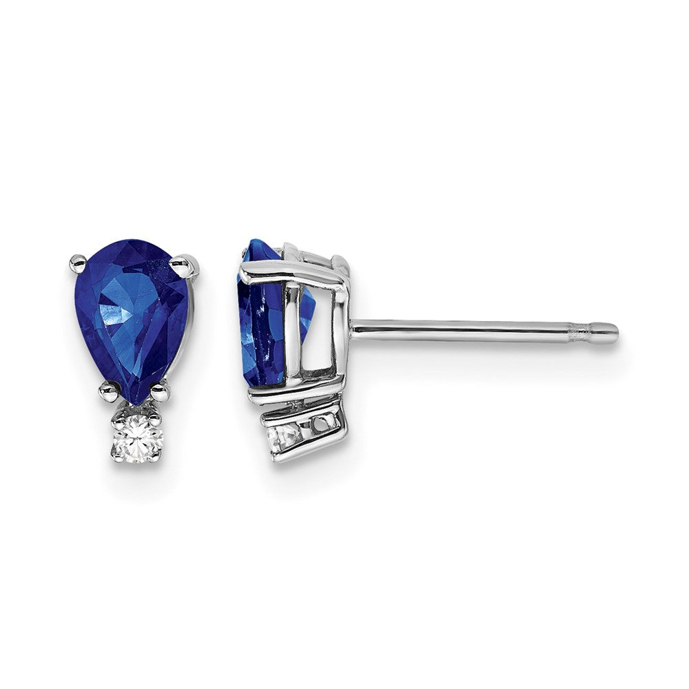 14k White Gold 6x Pear Sapphire and A Quality Diamond Post Earrings