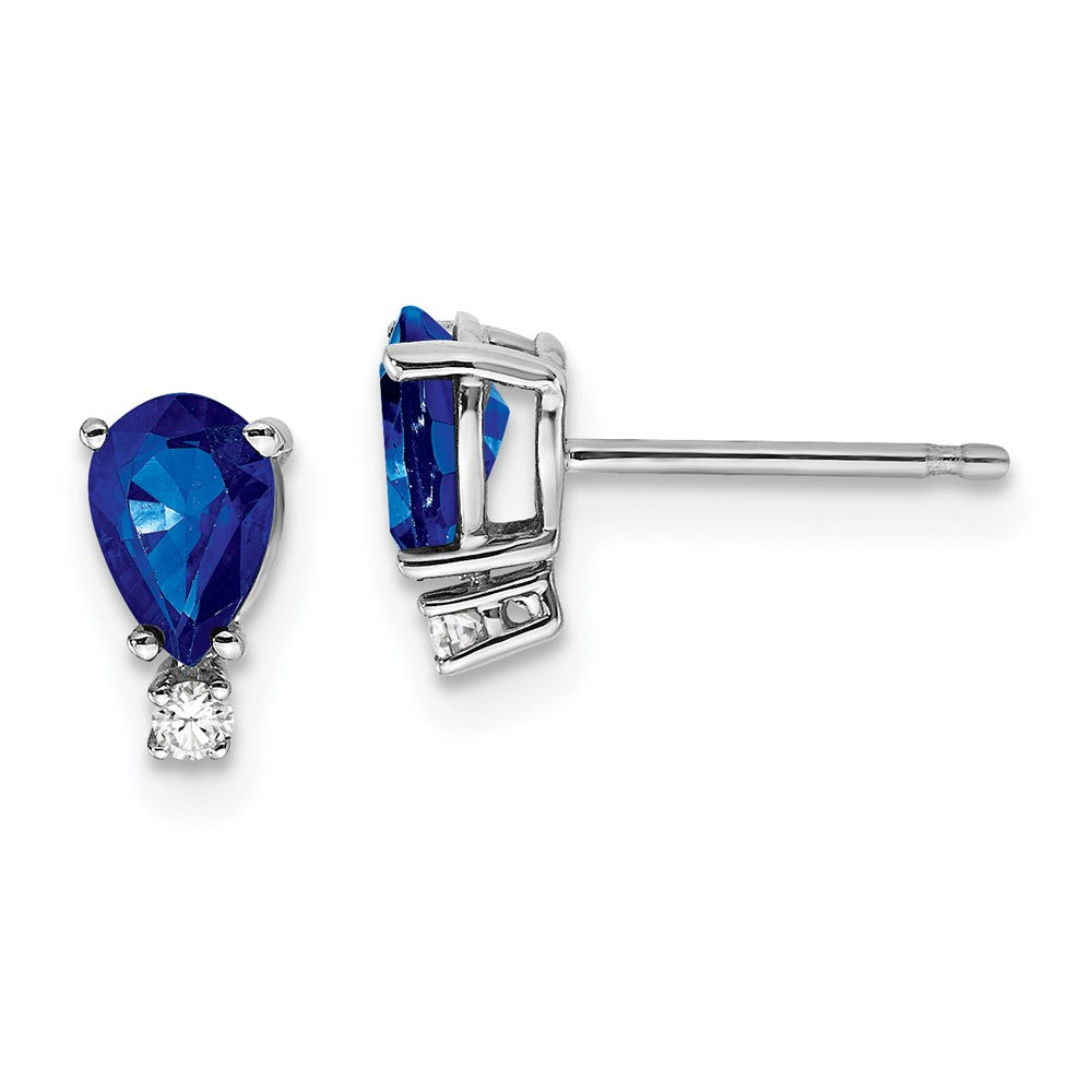 14k White Gold 6x Pear Sapphire & AAA Diamond Earrings