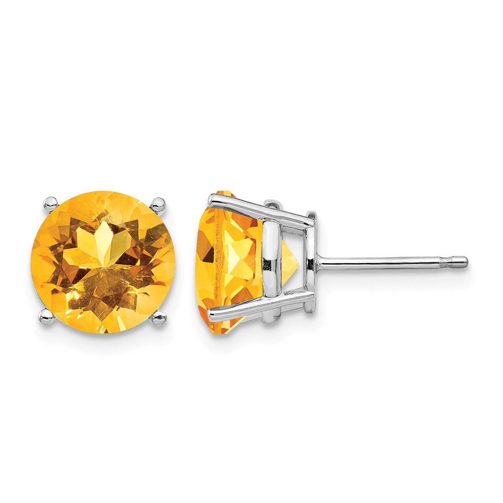 14k White Gold Round Citrine Stud Earrings