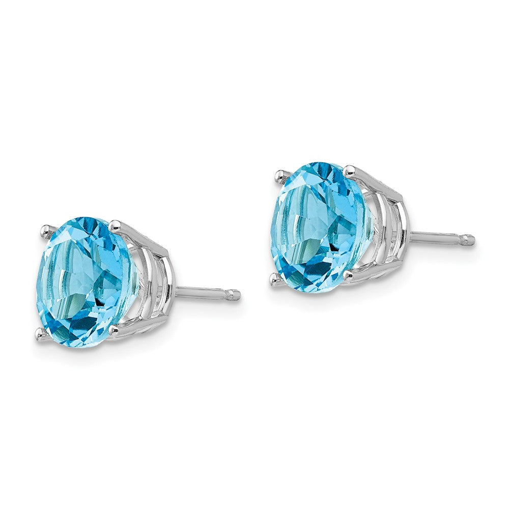 14k White Gold Round Blue Topaz Stud Earrings